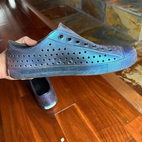 Shiny Blue Perforated Slip-Ons - Picture 8 of 16
